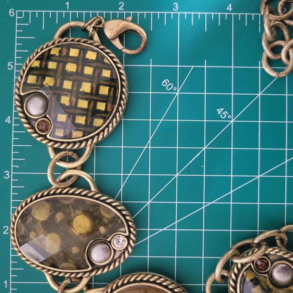 Chico's Vintage Brass Medallion Lucite Rhinestone Chain Belt 38